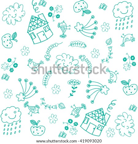 Doodle art for kids green with white backgrounds