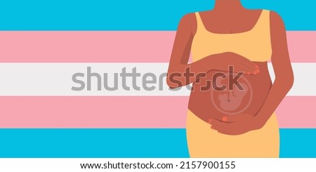 Surrogate pregnant woman on the transgender background. Human embry in the womb. Vector illustration