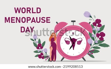 World Menopause Day. Medicine concept. Woman rwith clock. Vector illustration.	