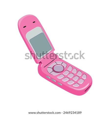 Cool pink retro flip mobile phone isolated on a white background. y2k flip cell, 2000s aesthetic, retro nostalgia