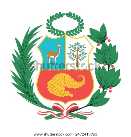 Peruvian coat of arms on the white background. Decorative vector illustration