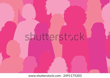 Seamless pattern with women silhouette in pink colors. Breast cancer concept. Disease prevention, solidarity or charity campaign flyer.