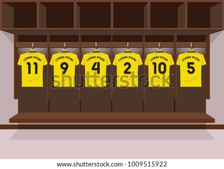 Soccer dressing rooms team. football sport yellow shirt vector illustration