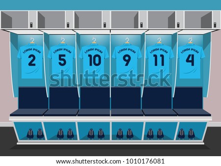 Soccer dressing rooms team. football sport blue shirt vector illustration
