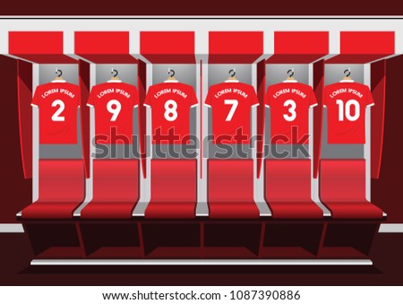 Soccer dressing rooms team. football sport red shirt vector illustration