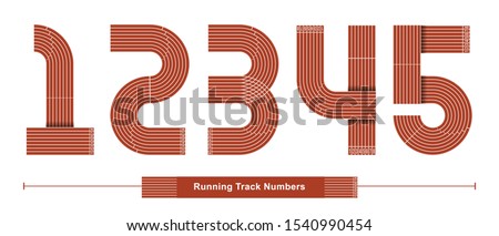 Vector graphic alphabet in a set 1,2,3,4,5, with Abstract Running Track. Sport numbers fonts. Typography design for posters, logos, cover, etc.