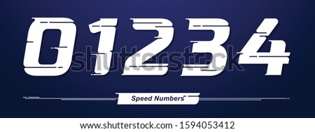 Vector graphic numbers in a set 0,1,2,3,4, with Speed font style. for event, promo, logo, banner, monogram and poster. Typeset design.