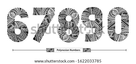 Vector graphic numbers in a set 6,7,8,9,0, with Polynesian Tattoo ethnic tribal font style