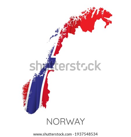 Map Of Norway With Flag As Texture Isolated On White Background. Vector Illustration