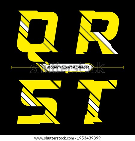 Vector graphic alphabet in a set Q,R,S,T with Abstract Yellow and White Modern Sport font style Stock fotó © 