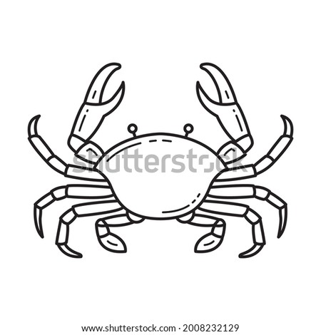 Crab black line icon design on white background. Crab vintage line art label illustration vector.