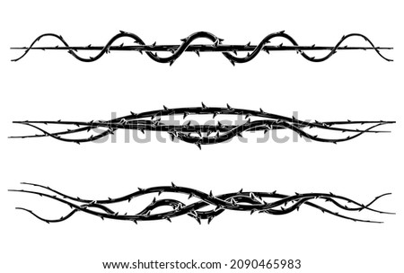 Blackthorn branches with thorns set. Polynesian tattoo ornament. icon isolated on white background. vector illustration. Stock foto © 