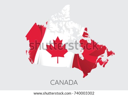 Map Of Canada With Flag As Texture Isolated On Grey Background. Vector Illustration