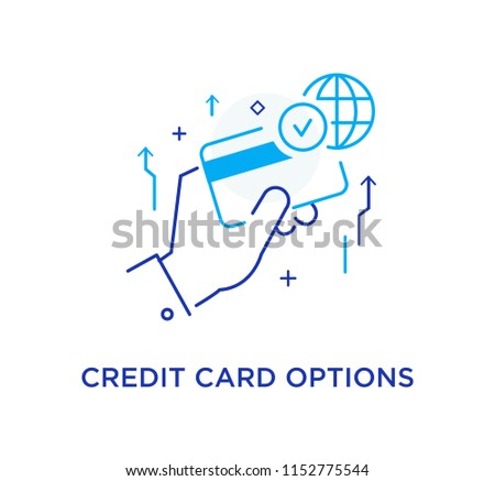 Unlimited credit card options. Workflow, growth, graphics. Business development, milestones, start-up. linear illustration Icons infographics. Landing page site print poster. Eps vector. Line story