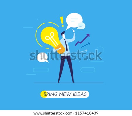 businessman holding a light bulb offers new ideas. Vector illustration Eps10 file. Success, growth rates