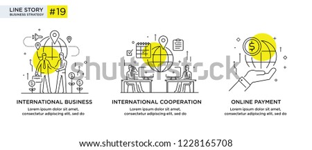 Set of illustrations concept with business concept. Workflow, growth, graphics. Business development, milestones, start-up. linear illustration Icons infographics. Landing page site print poster. Eps