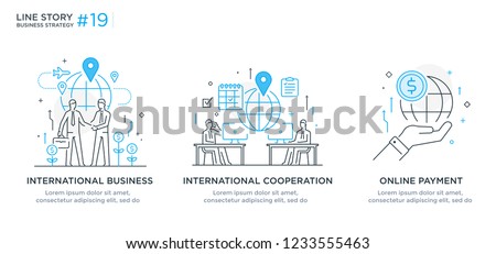 Set of illustrations concept with business concept. Workflow, growth, graphics. Business development, milestones, start-up. linear illustration Icons infographics. Landing page site print poster. Eps