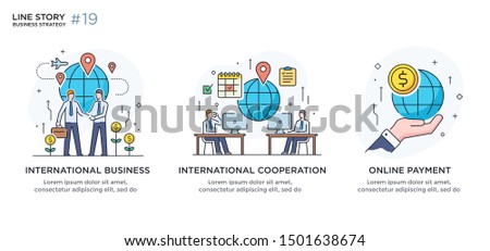 Set of illustrations concept with business concept. Workflow, growth, graphics. Business development, milestones, start-up. linear illustration Icons infographics. Landing page site print poster. Eps