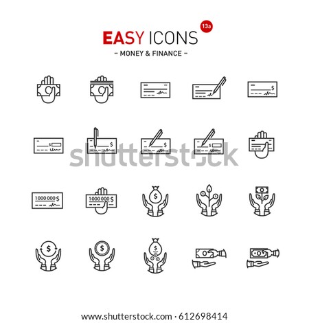 Vector thin line flat design icons set for money and finance themes