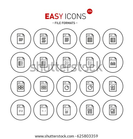 Vector thin line flat design icons set for file formats themes