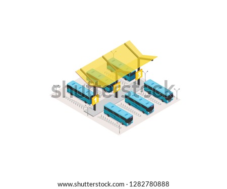 Vector isometric bus station terminal