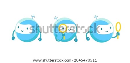Round robots with magnifying glass. Loupe search. Vector illustration. Foto stock © 