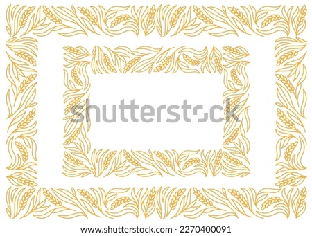 Wheat floral ornament square frame for bakery. Spikelets and ears of wheat, rye or barley. Editable outline stroke. Vector line.