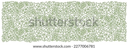 Grapevine floral ornament. Thick line pattern. Grape branches and leaves. Editable outline stroke. Vector line.