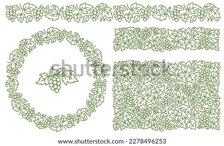 Grapevine ornament kit. Thick line pattern. Grape branches and leaves. Editable outline stroke. Vector line.