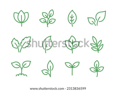 Plant leaf icon set. Editable outline. Vector line.