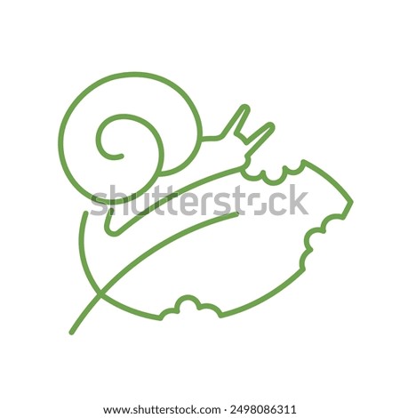 snail eats leaf. Minimalist plant and Insect Icons. Vector editable outline stroke.