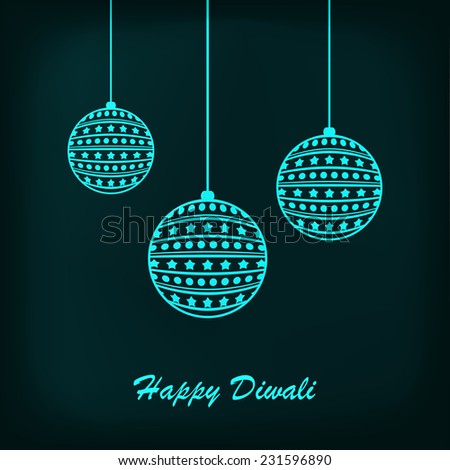 Shiny Blue Hanging Balls With Blue Background For Diwali Festival.