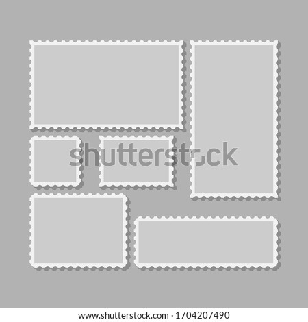 Six blank postage stamps, vector templates with place for your images and text