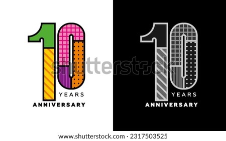 Logo set for 10th anniversary, decade sign, colorful logo for holiday event, invitation, congratulations, web template, flyer and booklet, retro symbol, color logo