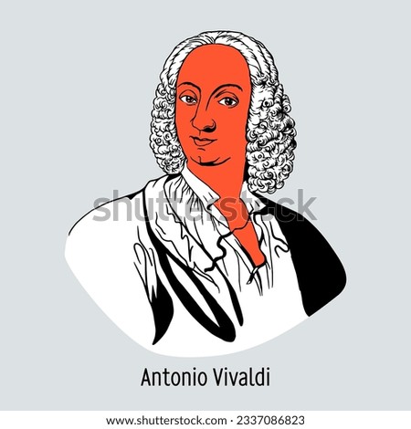 Antonio Vivaldai was a guitar and violin virtuoso composer, teacher, conductor, and Catholic priest. Vector illustration drawn by hand