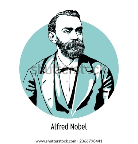 Alfred Nobel was a Swedish chemist, engineer, inventor, entrepreneur and philanthropist. Hand-drawn vector illustration.