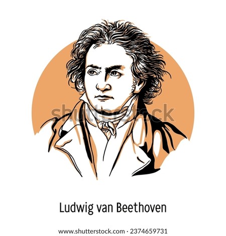 Ludwig van Beethoven was a German composer, pianist and conductor, one of the most performed composers in the world. Hand drawn vector illustration 