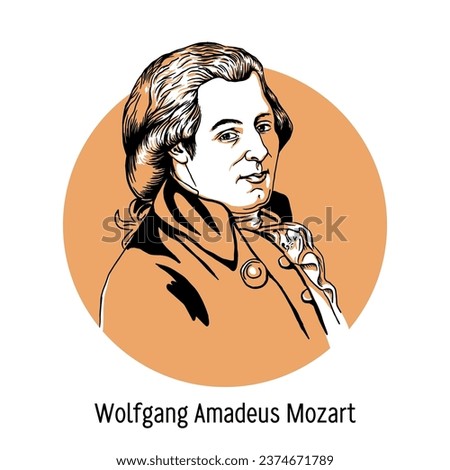 Wolfgang Amadeus Mozart was an Austrian composer and virtuoso musician. Hand drawn vector illustration 