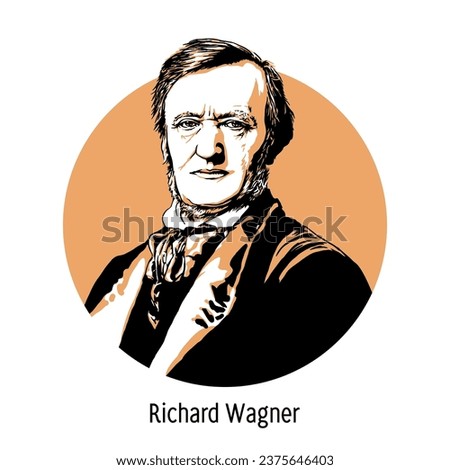Richard Wagner was a German composer and conductor. Hand drawn vector illustration 