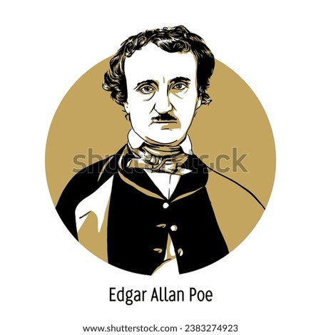 Edgar Allan Poe was an American writer, poet, essayist, literary critic and editor, representative of American Romanticism. Vector illustration is drawn by hand.