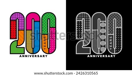 200th anniversary, 200th anniversary logo set, bicentennial, colorful logo for celebration, invitations, congratulations, web template, flyer and booklet, retro