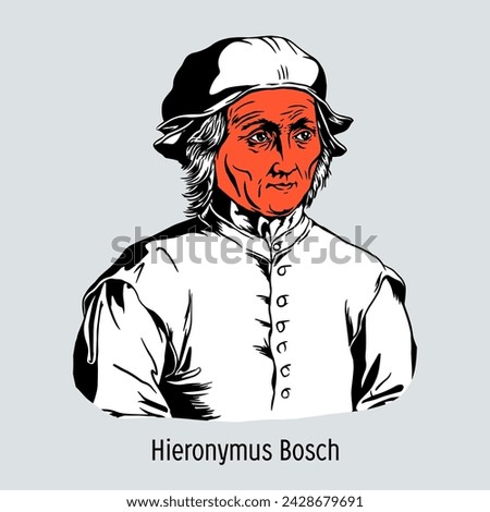 Hieronymus Bosch is a Dutch hereditary artist, one of the largest masters of the Northern Renaissance period. Hand drawn vector illustration