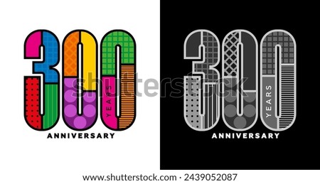 300th anniversary, 300th anniversary logo set, bicentennial, colorful logo for celebration, invitations, congratulations, web template, flyer and booklet, retro