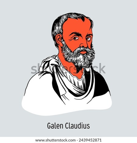 Galen Claudius was an ancient Roman physician, surgeon and philosopher of Greek origin. Hand drawn vector illustration