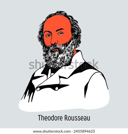 Theodore Rousseau was a French landscape painter, founder of the Barbizon school, which united the first artists who used plein air in their work. Hand-drawn vector illustration
