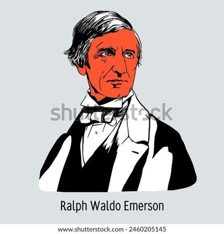 Ralph Waldo Emerson was an American essayist, poet, philosopher, pastor, lecturer, and social activist; one of the most prominent thinkers and writers in the United States. Hand drawn vector illustrat