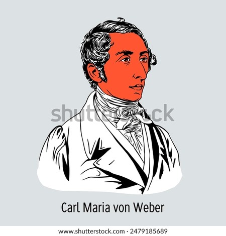 Carl Maria von Weber was a German composer, conductor, pianist, music writer, German romantic opera, a precursor of Wagner. Hand drawn vector illustration