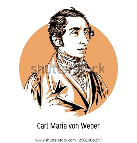 Carl Maria von Weber was a German composer, conductor, pianist, music writer, founder of German romantic opera, predecessor of Wagner. Hand drawn vector illustration