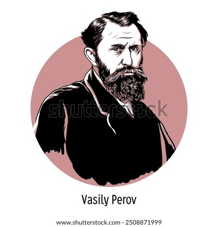 Vasily Perov - Russian painter, genre painter and portraitist, the paramount figure of the realist school of the second half of the XIX century. Hand-drawn vector illustration