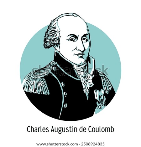 Charles-Augustin de Coulomb was a French military engineer and physical scientist, researcher of electromagnetic and mechanical phenomena. Hand-drawn vector illustration